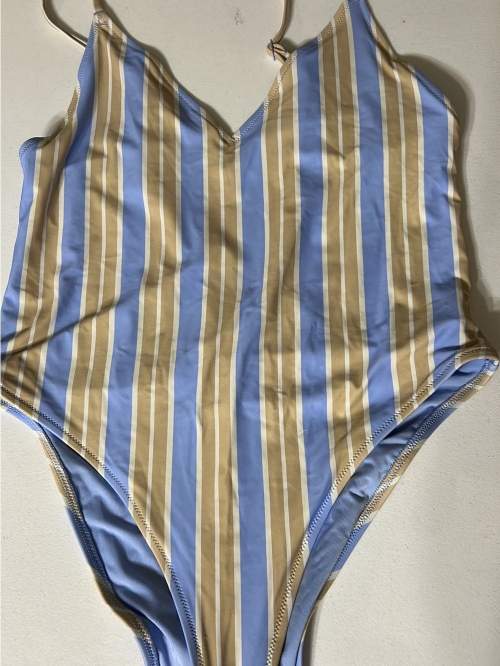 aerie Striped One-Piece Swimsuit in Light Blue & Tan